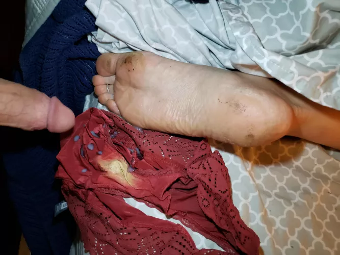 Cumming on my wife's panties and foot by smalldickhubby2020