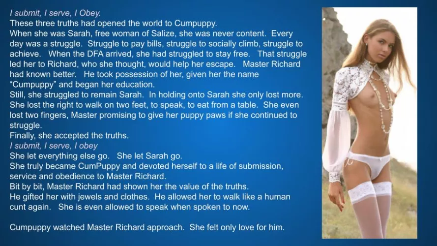 Cumpuppy learns her truth in the new order. by LordOseleon