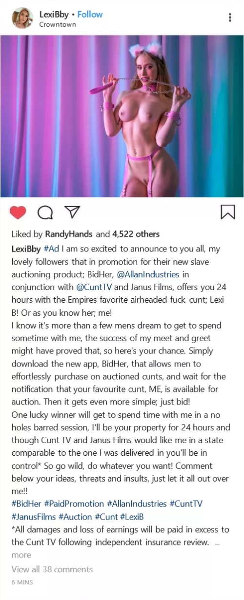 (cuntagram) @LexiBby - So you want to fuck me? Now's your chance!! #BidHer #AllanIndustries by LexiBMDE