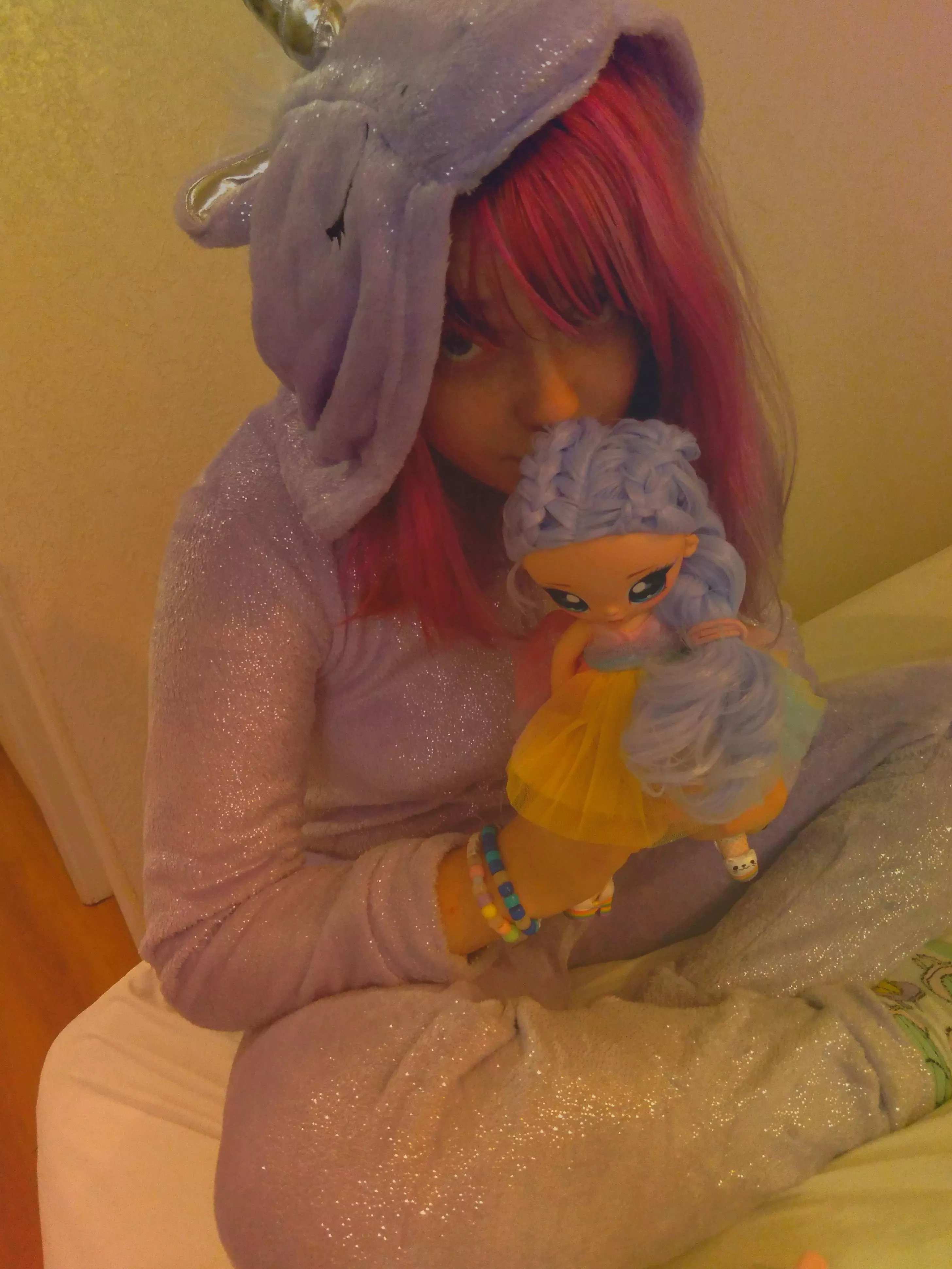 💜💜 Daddy bought me bunch of toys and this unicorn onesie 💜💜 posted by mparker684