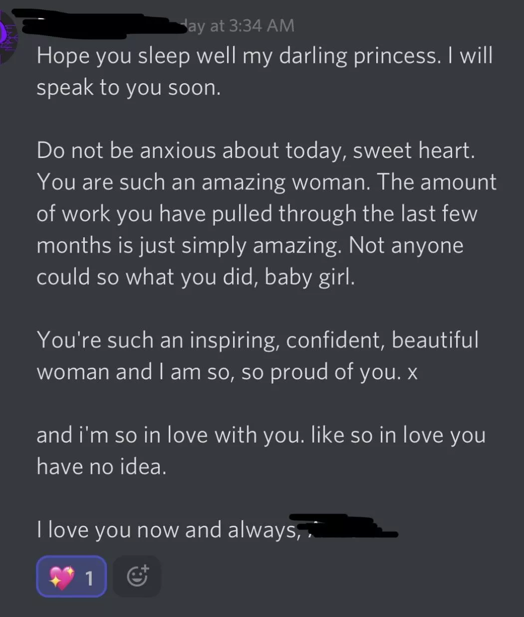 Daddy sends messages when I fall asleep every night and I thought I’d share this one if anyone else needs to hear it 🥰🥰 I’m proud of you! posted by purple1248756