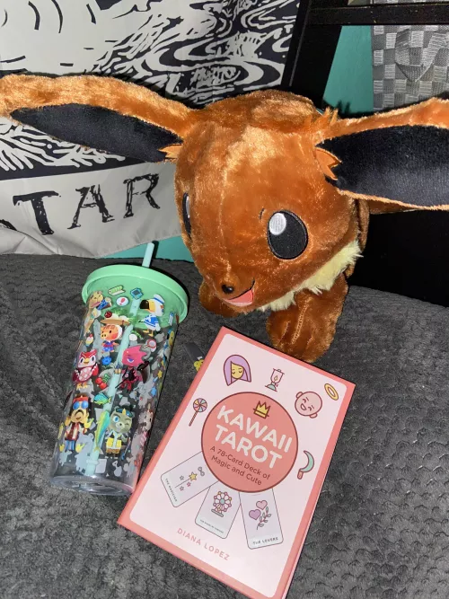daddy taked me to the mall to go to build a bear and now i has strawberry scented eevee and the cutest tarot cards ive ever seen!!! 💕💕💕💕 i has the bestest daddy :33 🥺 by tennysonnnn