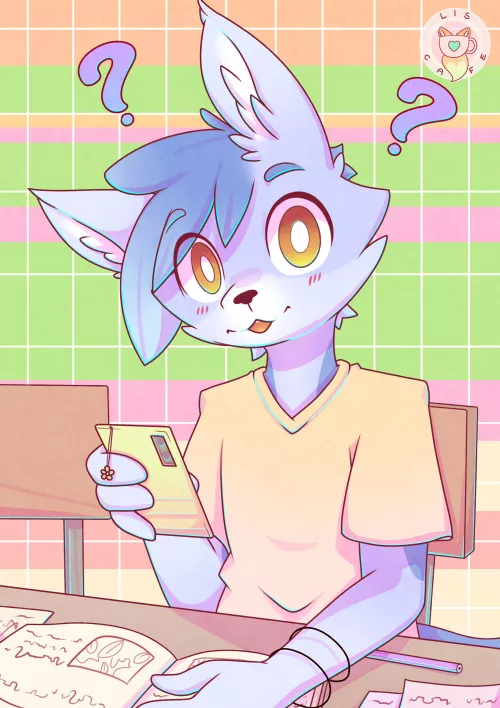Daily furry drawing ; Day 5 - Studying (Twitter: @LisCaffe) by MusicFireWind