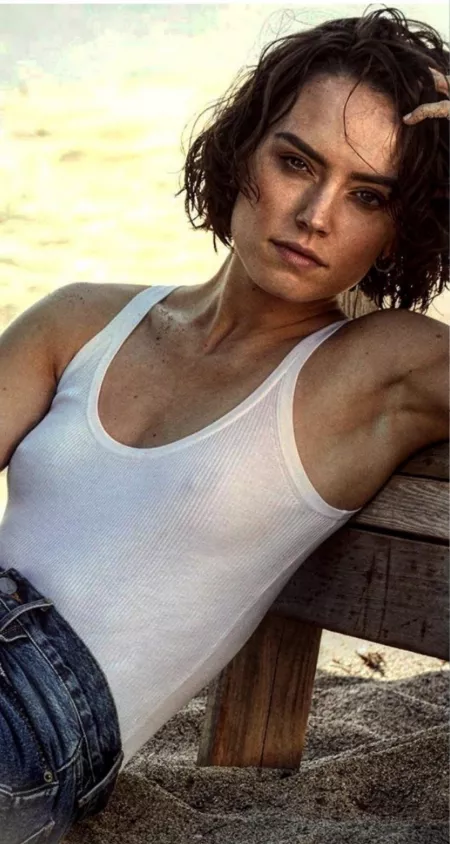 Daisy Ridley see through white tank top by bonafide003