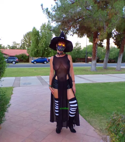 Dared by hubby to wear this to his buddy's annual Halloween Party. Other than a lot of sideways looks, no one was offended. And the guys voted me sexiest costume! Now I plan on dressing even sexier next year. 😋😉 (F)59 by milbal