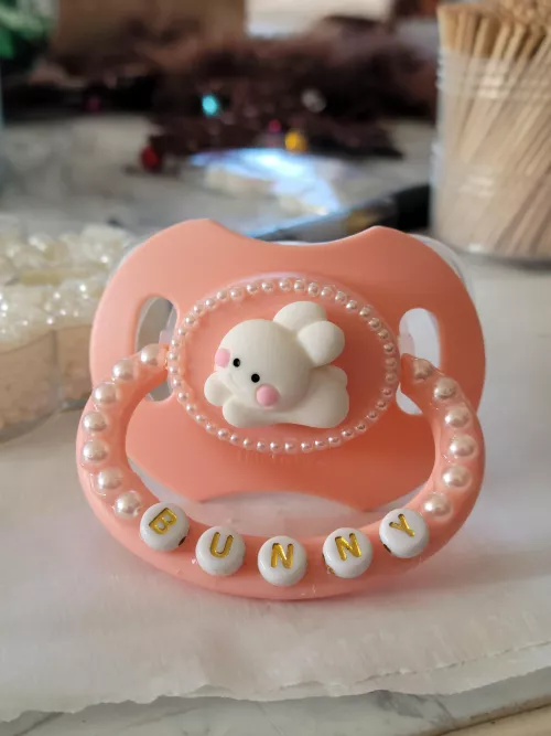 Decorated my first paci! Can't wait to model it for Daddy 🤭🐰💖 by nippymom