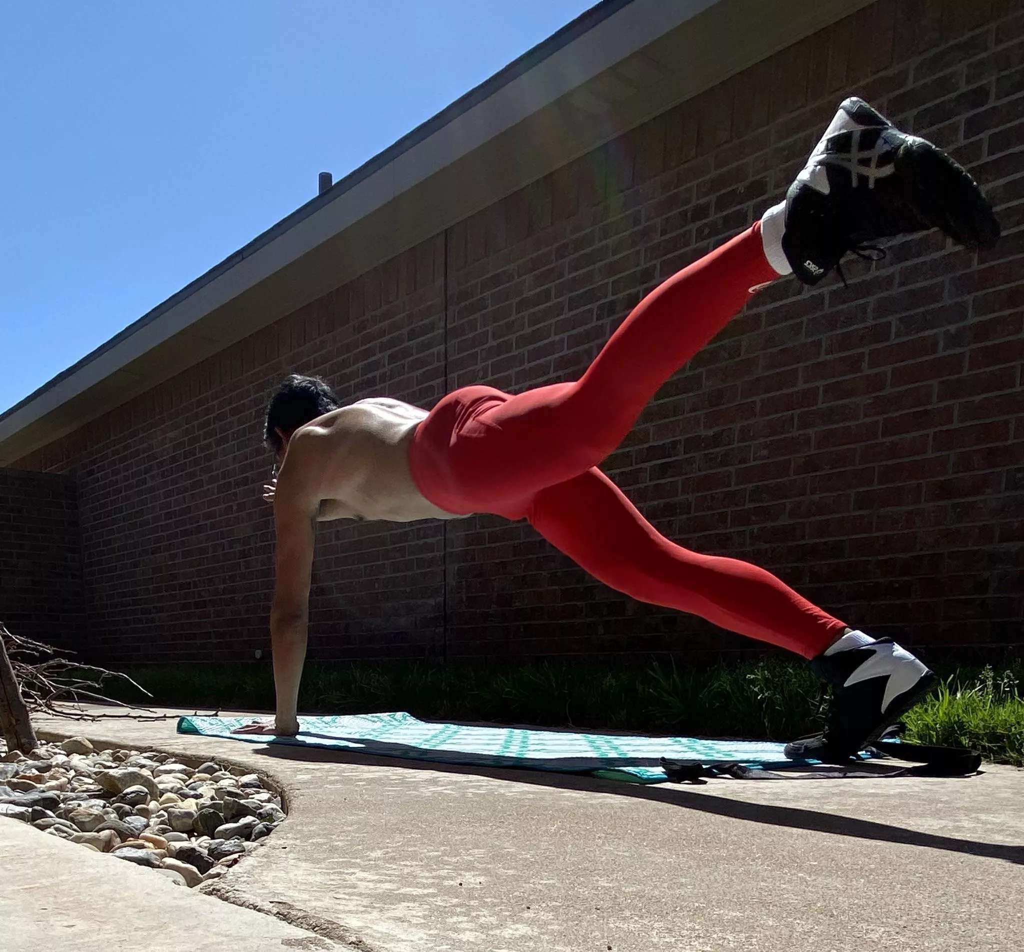 Did an hour Core outside. Black CoachTJ jockstrap underneath red tights posted by CoachTJTeam