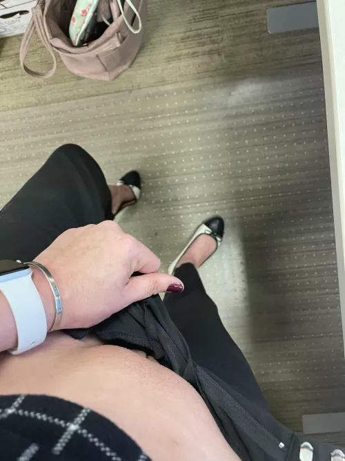 Didn’t have time to find panties this morning. Standing at my office desk. by His_Sweet_Slut