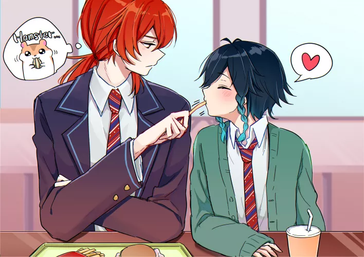 Diluc and Venti share pocky (Genshin Impact) by magicistragick