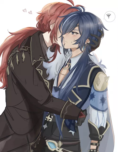 Diluc hugging Kaeya (Genshin Impact) by magicistragick