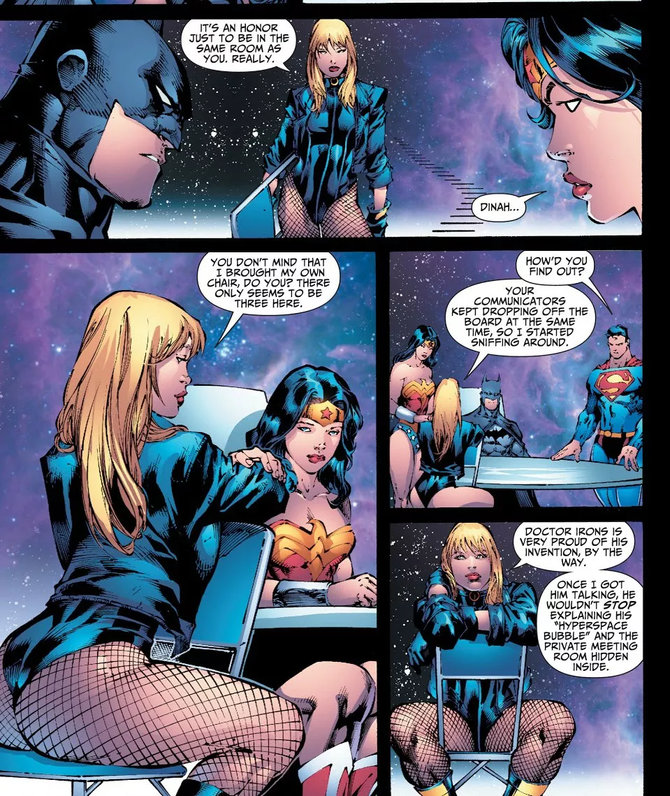 Dinah brings her own seat [Justice League of America v.2 #27] posted by AlohaWarrior35