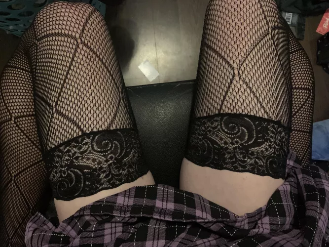 Do you guys like lace fishnet thigh highs?~