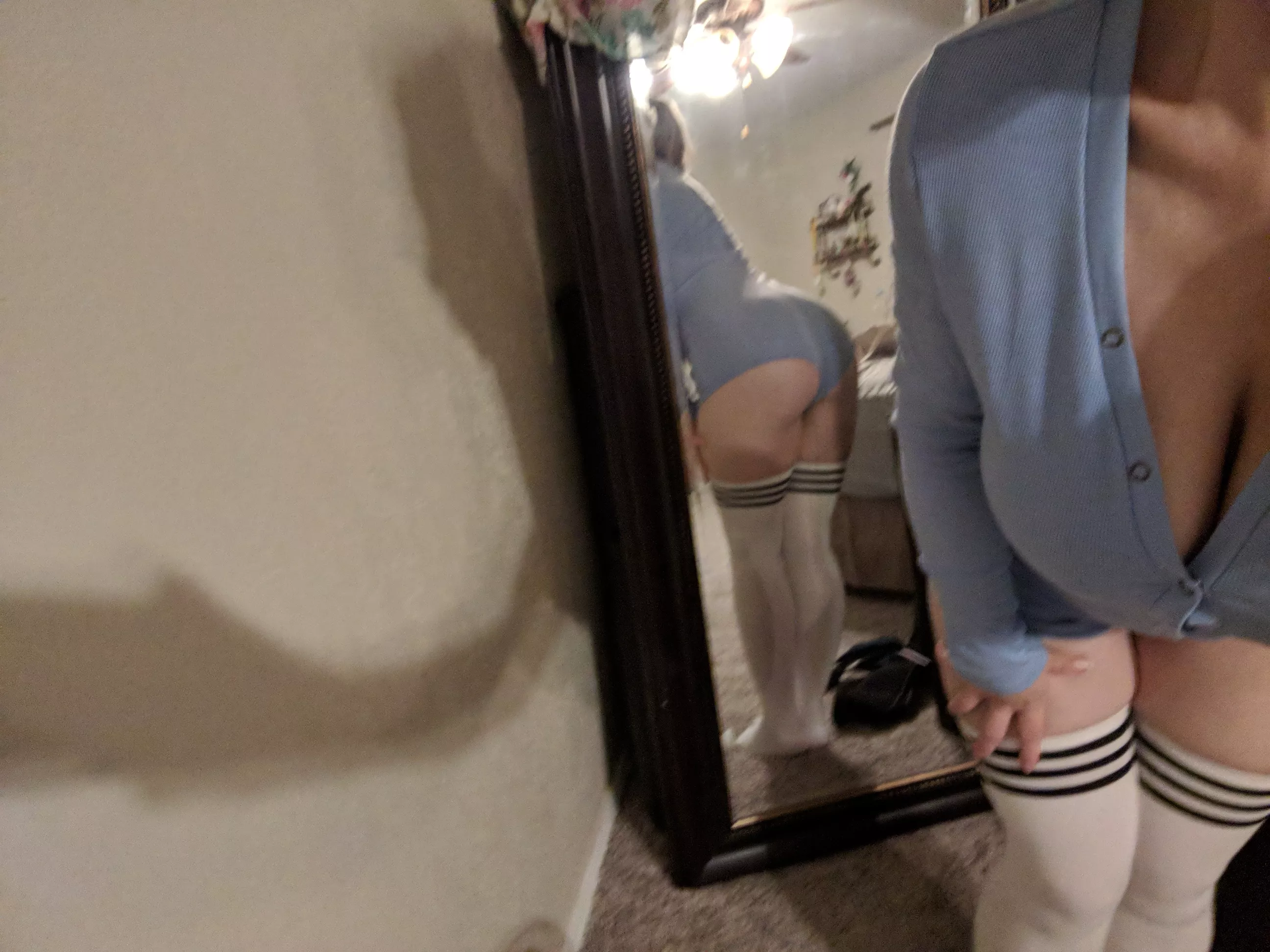 Do you prefer the front or back view of this blue onesie and high socks? posted by morepbandj