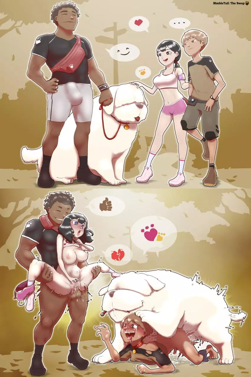 Dog Walker x Hikers (nimbletail) posted by HuhWhatSayThatAgain