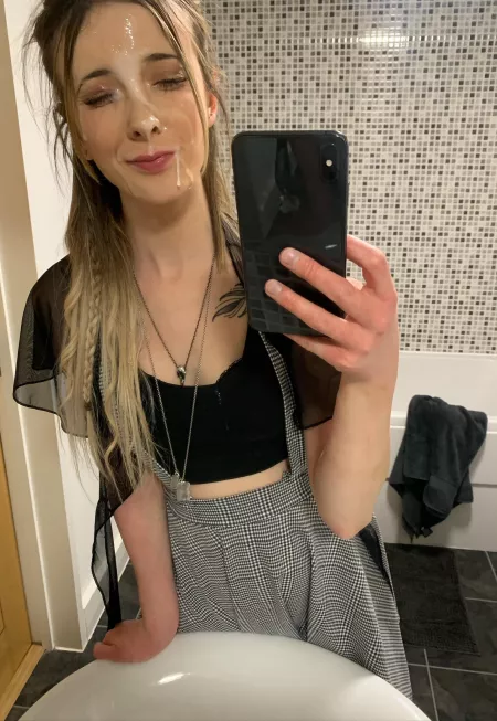 Doing my very best to take a decent mirror selfie while I can barely see due to the face full of cum... by [deleted]