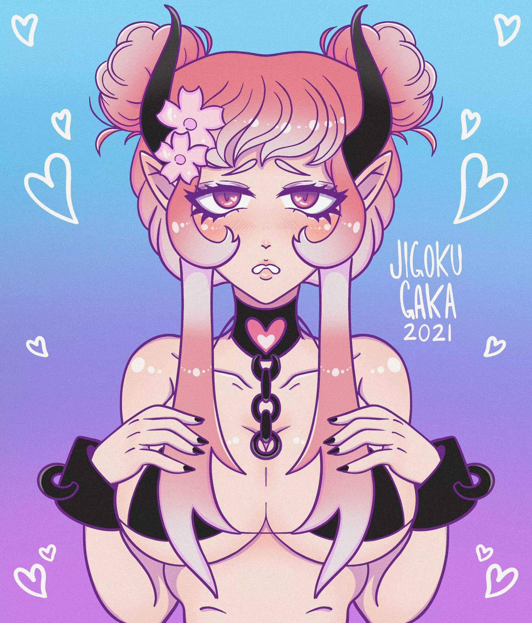 Don’t be Shy~ 🌸 Art by me (@jigokugaka) posted by lovelymimi99