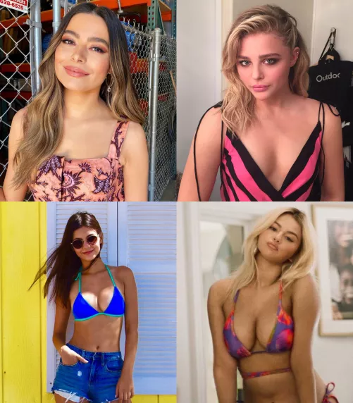 double blowjob from Miranda Cosgrove and Chloe Grace Moretz or threesome with Selena Gomez and Victoria Justice. What would you take and why by 2018celeb_lover2018