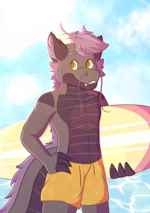 Dragon at the beach! (Art by me, @PokatoFry on Twitter) by PokatoFry
