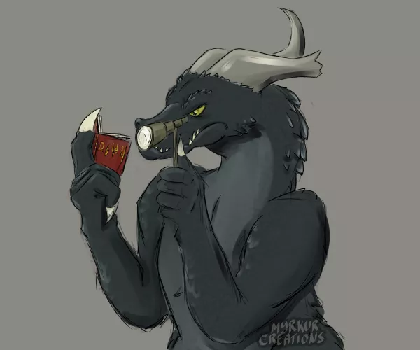 Dragon librarian checking an antique book [made by me] - I really like the idea of strong, intimidating creatures having peaceful jobs by MyrkurDragon