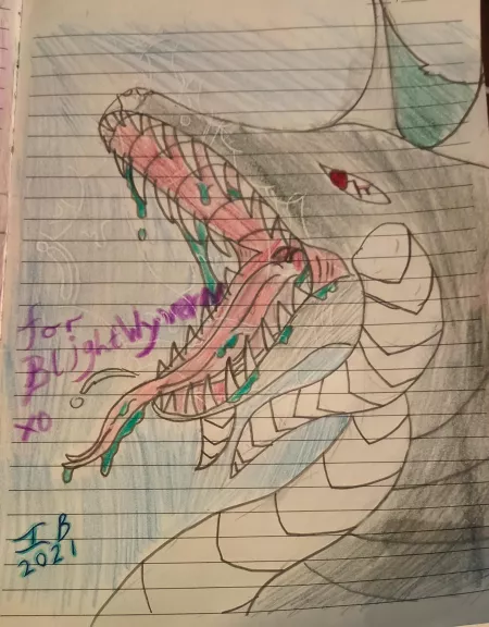 Drawing of a D&D black dragon, first time I've drawn a dragon by Lachiebear1802