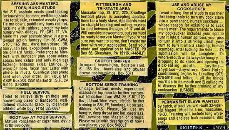 Drummer Magazine Personals 1979 by throwaway_ctrl_tab