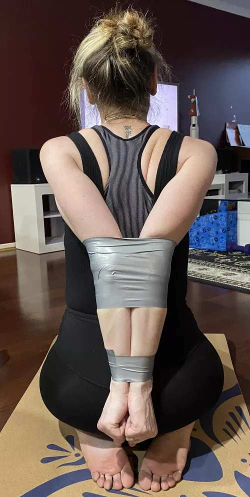 Duct taped her elbows, she'll have to endure for a couple of hours by Strangle-her
