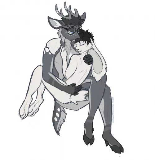 Duff (right) x Zin (left) cuddling commission by @lilnoodledragon on Twitter! Please go show them some love! by FluffyDuffyBunny