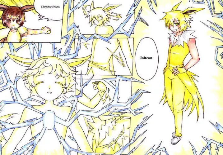 Eevee evolves to Jolteon by nya-nannu by Konradleijon