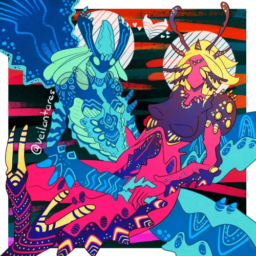 Eldritch Monster Girlfriends, just hanging out, watching tv by veilantares