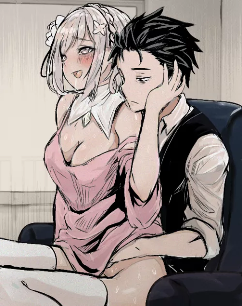 Emilia and Subaru having some fun, while Echidna watches by Xkaspergaming