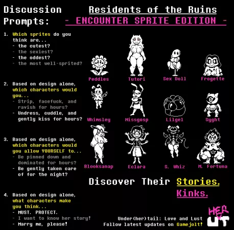 Encounter sprites for the Ruins monsters! [Under(her)tail Fangame Update] by Hatbeemo