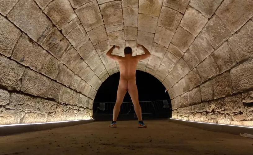Enjoying the night. Tunnel of nude body by nakedbodyworld