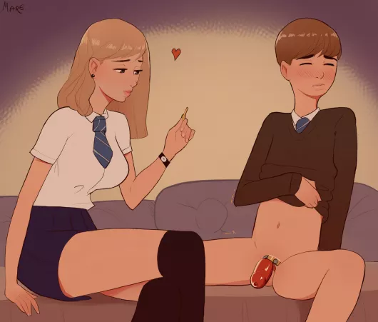 Enjoying the view of her locked bf by elf_boi2