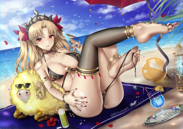 Ereshkigal at the beach [Fate] (Ryuuneart) by cold_stew