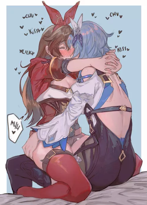 Eula and Amber kissing [Genshin Impact] by Faoovo