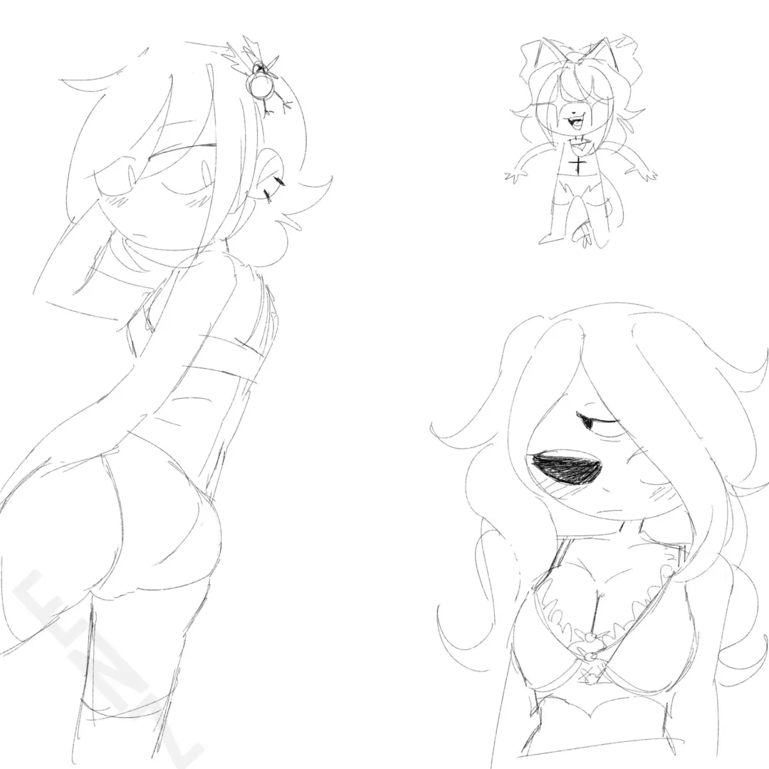Eve and Dogma sketches + a guest appearance of the iconic Waifu Guppy for old times sake posted by Enidnalaza