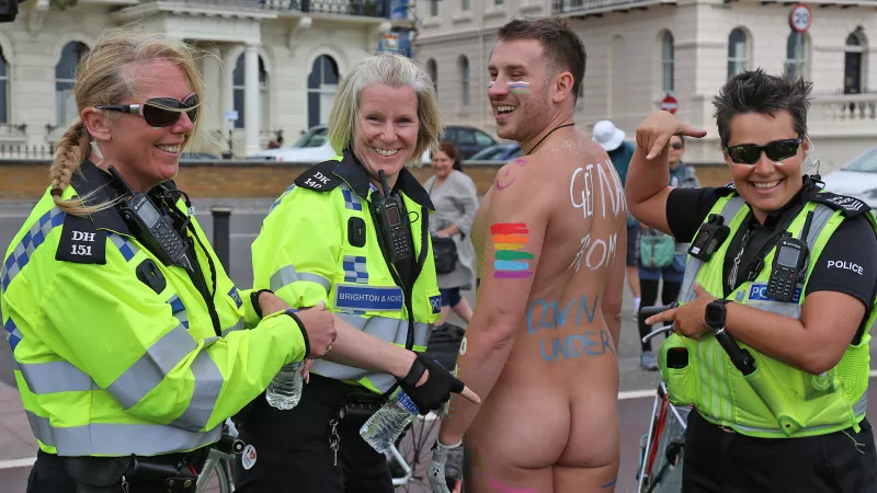 Even the police force has their fair share of CFNM fetishists by Public-Erection-CFNM
