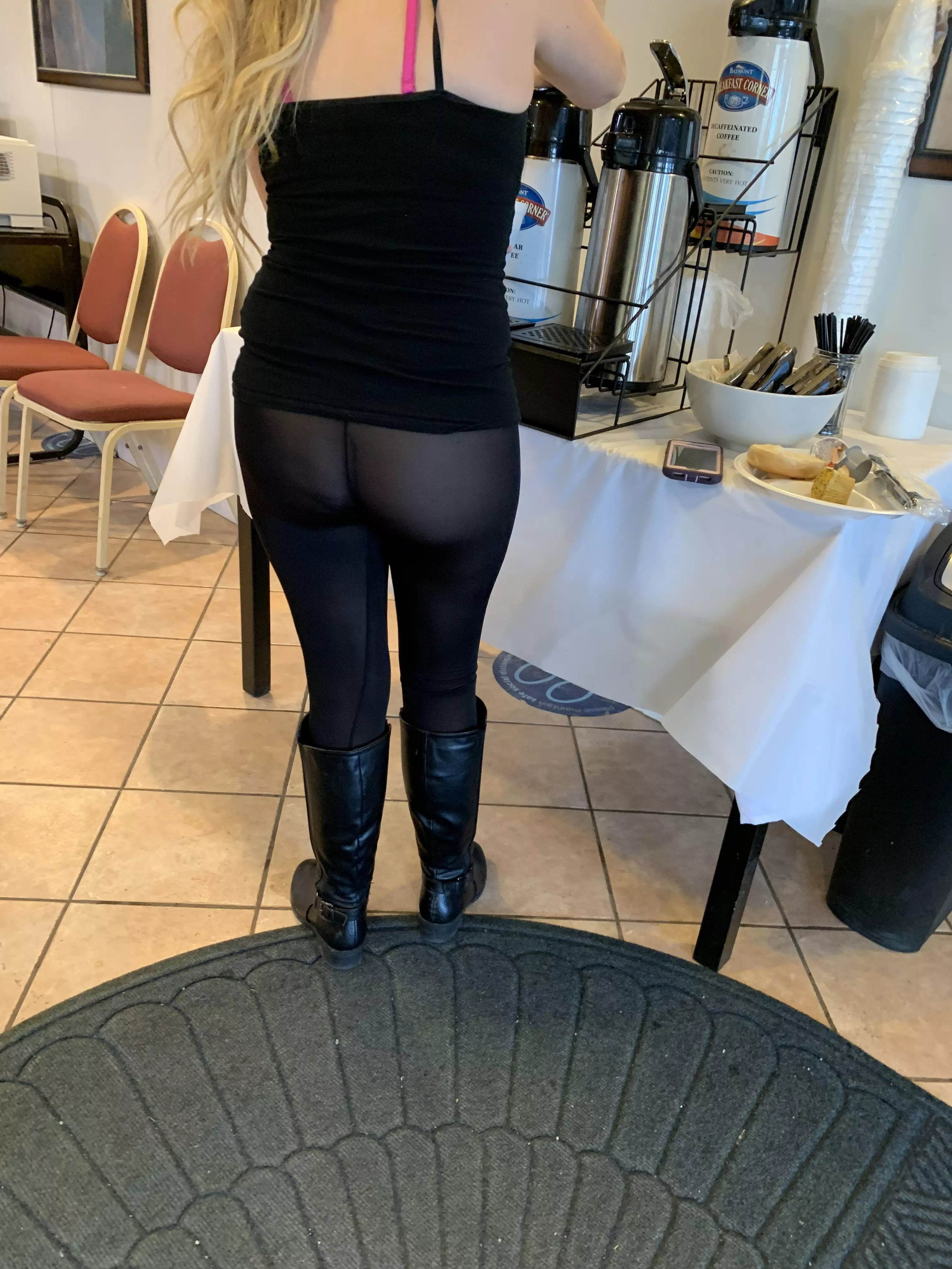 Everyone at the hotel breakfast got to see all of me today, what they didn’t see is that I’m full of cum. posted by PebblesLove13