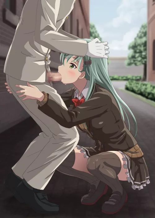 Exhibitionist Suzuya gives Admiral blowjobs around the base by Emissary_of_Yuggoth
