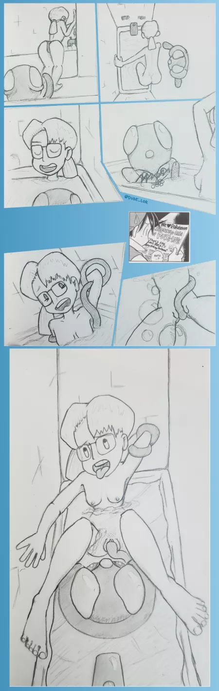 [F + tentacles] Tentacool bath trainer doodle comic by Dude-lor