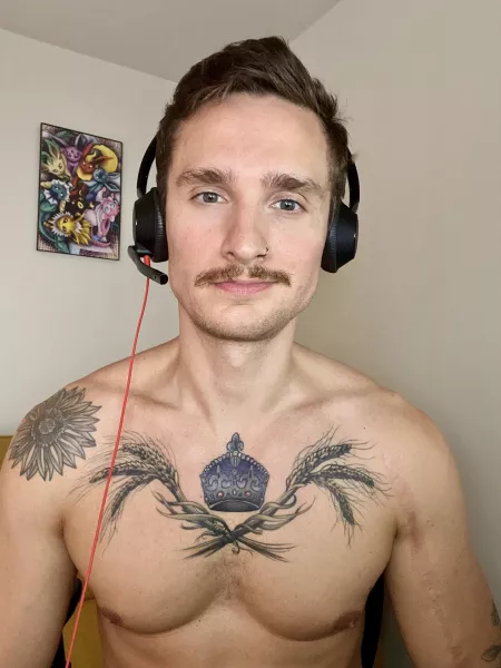 Favorite thing about working from home is not needing a shirt unless absolutely necessary. by PKMNTRNRDADDY