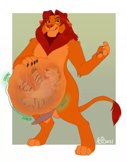 Feeding the king [by feeriion] [MM] [Oral Vore] [Willing] [Tiger] [Lion] [Lion King] [Size Difference] by Harvok_XXX