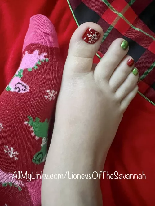 Feeling Festive! 🎄 Do you like my fresh Christmas pedicure?! ❤️❄️💚 by Savannahs_Feet