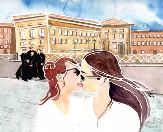 @Femmetomorrow on twitter made a painting of me kissing Mistress Iris in rome! hehehe by liararoux