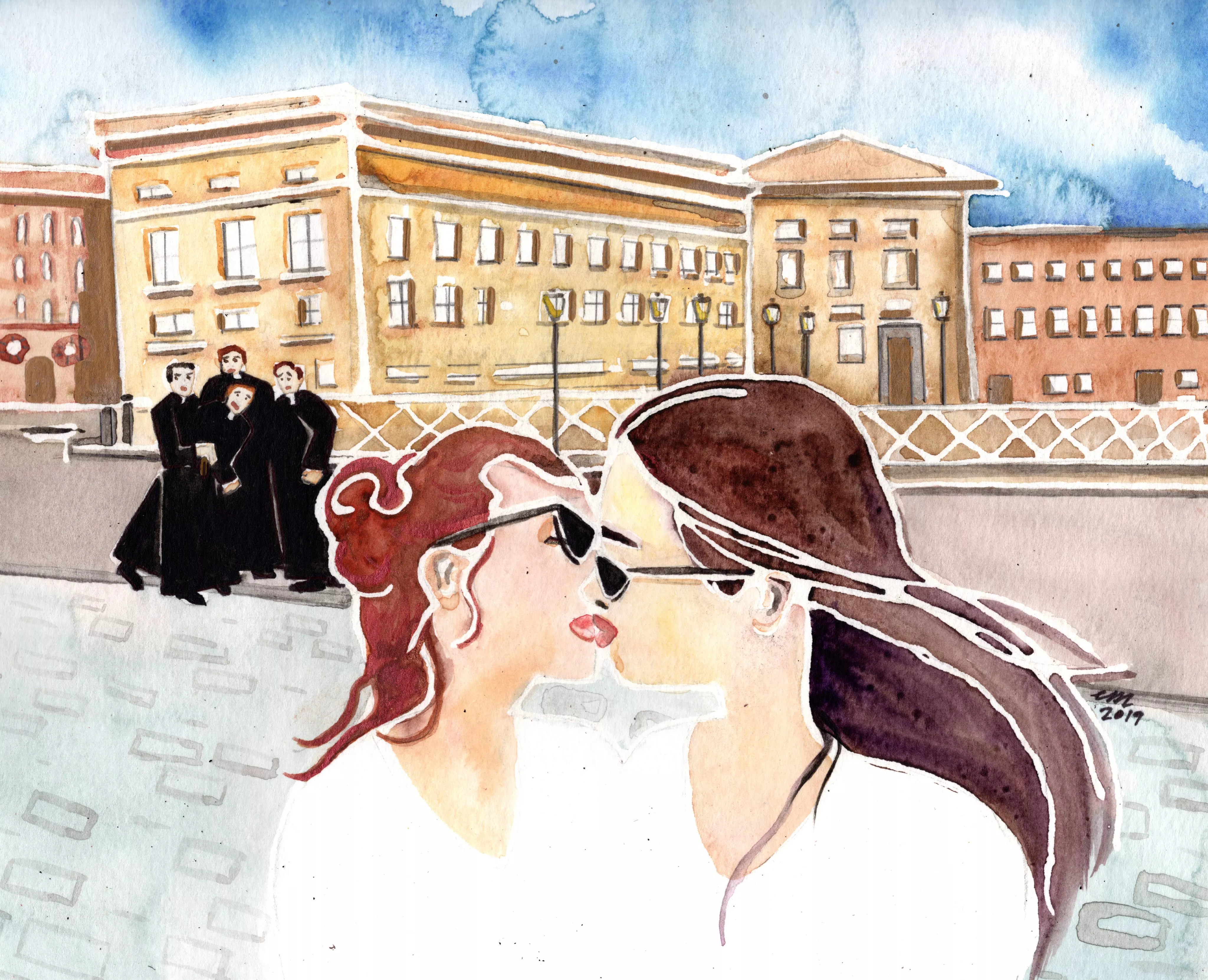 @Femmetomorrow on twitter made a painting of me kissing Mistress Iris in rome! hehehe posted by liararoux