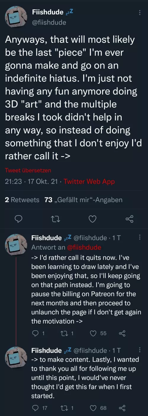 Fiishdude just announced he's quitting 3D art by uehxhwka
