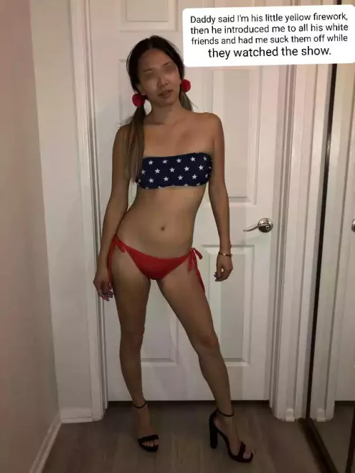 Filthy Gook whore loves the USA and white men. Asked to be captioned and shared. Tell her what you think of her chinky body. by TomDaddyDom