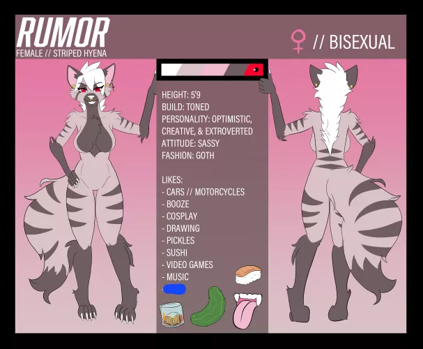Finally did a proper ref sheet for Rumor! (Art by me. RemuRawr) by astrocanine