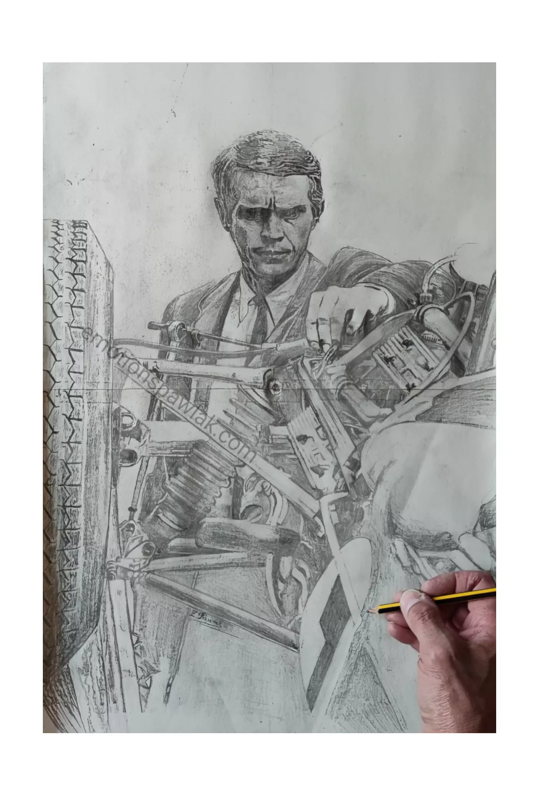 Finished pencil drawing of Steve McQueen. Next step Indian ink. posted by No_Chain_7227