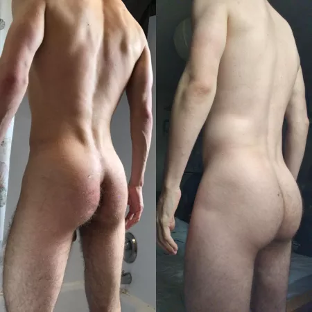 First time comparing my progress pics. Left pic is me at 143lbs. Right at 173lbs. Which do you prefer? by a76yearOldGranny